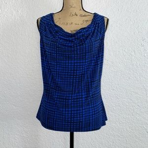 CALVIN KLEIN Sleeveless Cowl Neck Top Black and Blue Pattern